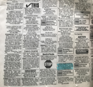 Image of page from classifieds section of Tampa Bay Times newspaper.